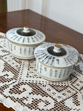 Japanese Kutani style lidded teacups